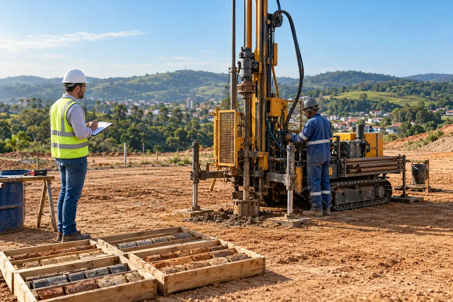 Investigação geotécnica em terreno para construção