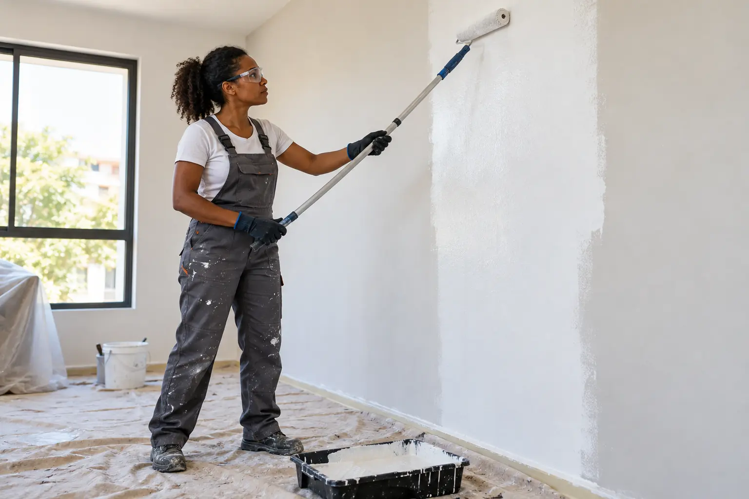 Pintura de parede preparada em ambiente interno