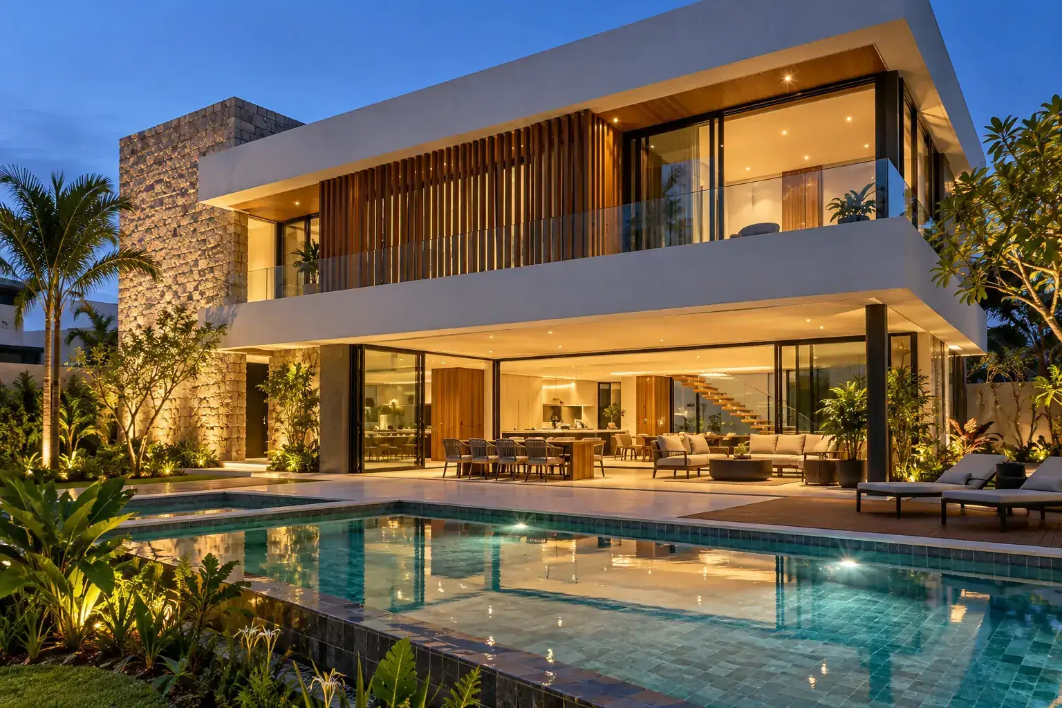 Residência contemporânea com piscina e áreas de lazer